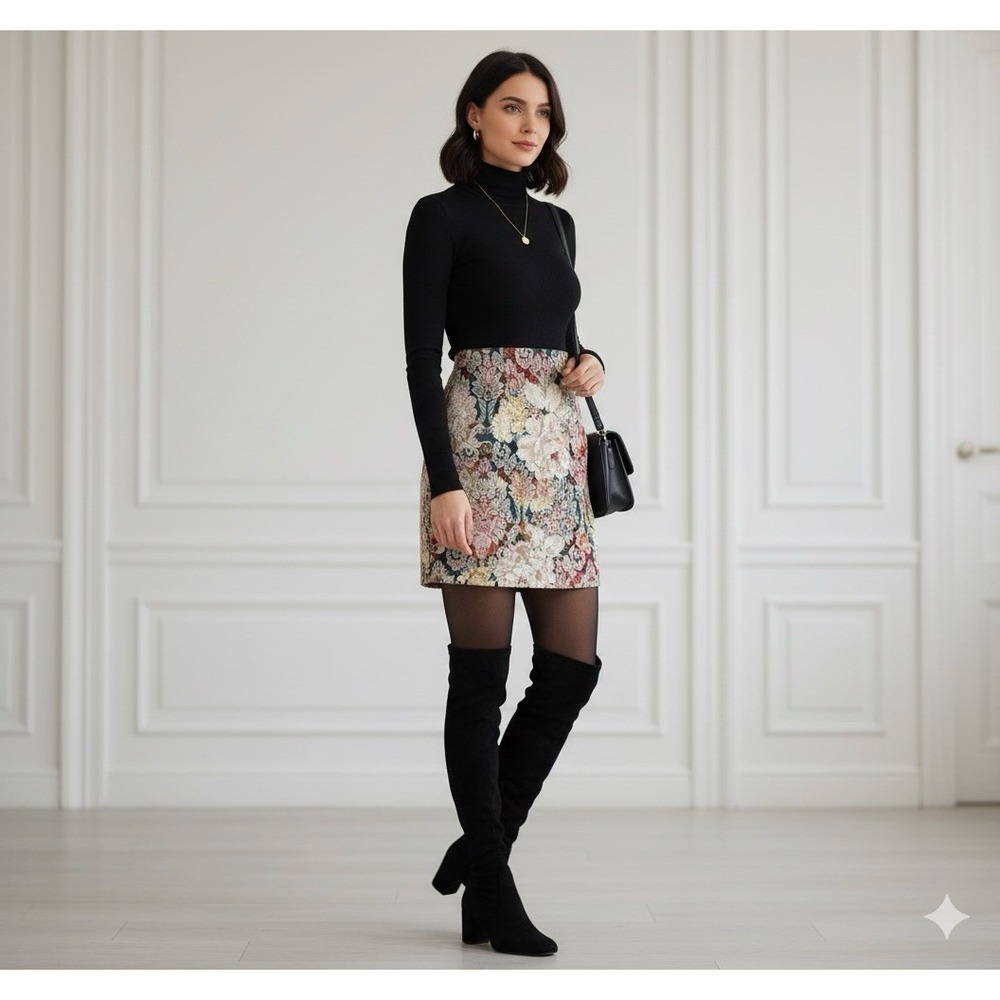 Anxiety Vtg Brocade Floral Tapestry Mini Skirt Sz 11 Y2K Boho Retro Eccentric